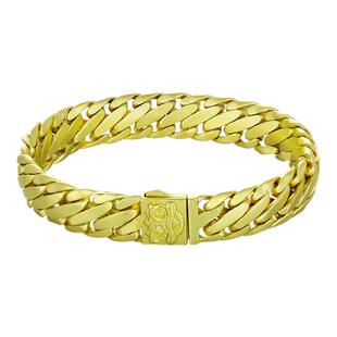 高档霸气醒狮三马鞭男士手链精工纯黄铜镀金嘻哈实心简约古巴链女