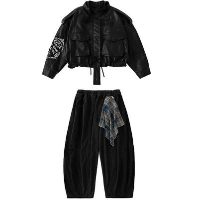 男女童嘻哈街舞长袖夹克长裤套装