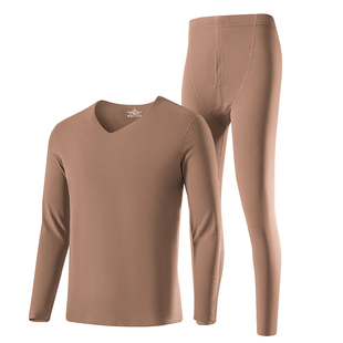 德绒无痕内衣男士套装冬季防寒保暖双面绒V领长袖t恤白色秋衣秋裤