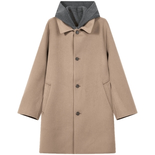 含山羊绒 BEANPOLE滨波 男士美拉德休闲连帽可拆卸帽撞色大衣外套