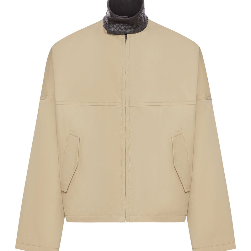 BOTTEGA VENETA 男士米色真皮编织领BV夹克 26早春新款意大利代购