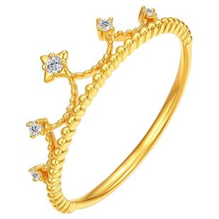 周六福黄18K金钻石戒指女天然真钻皇冠芒星星璀璨au750新年礼物