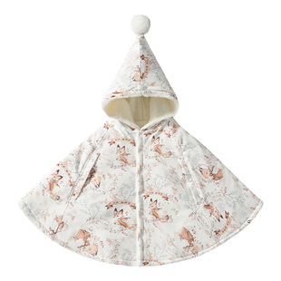 欧孕婴儿斗篷秋冬季加绒宝宝外出防风披肩可伸手儿童外套保暖冬装