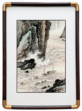 四九艺社 景德镇新中式乘风破浪图山水陶瓷板画玄关客厅装饰挂画