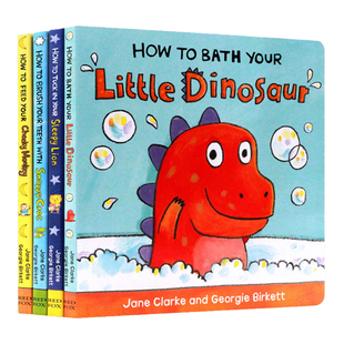how to幼儿生活自理系列4册套装英文原版绘本1-3-6岁儿童生活习惯养成 How to Bath Your Little Dinosaur 早教启蒙英语读物