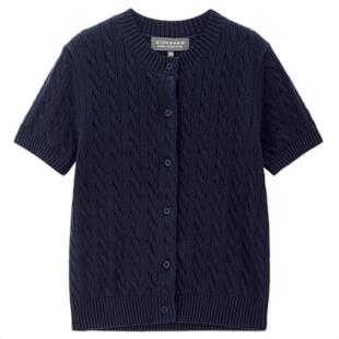 【韩国明星同款】佐丹奴纯棉绞花圆领短款短袖针织开衫女05355317