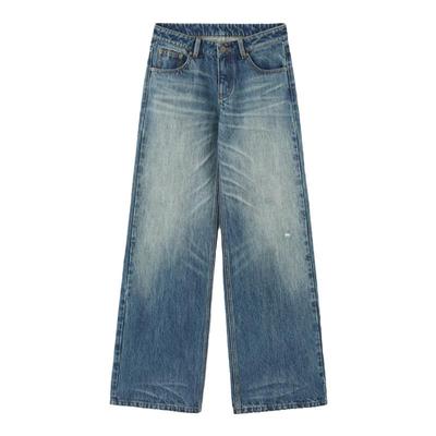 SMIIILE复古做旧猫须水洗牛仔裤