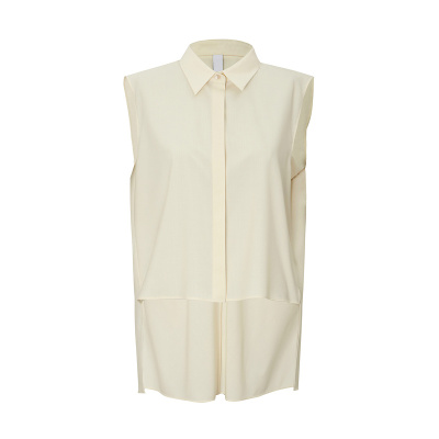 LESS夏季绵羊毛衬衣女休闲简宽松前短后长无袖衬衫2N4213000