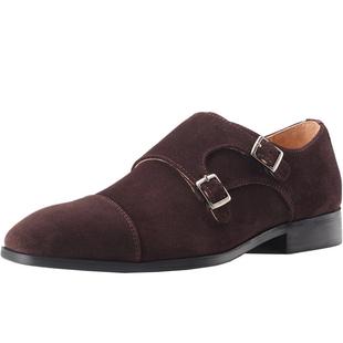 英伦孟克鞋僧侣男鞋商务正装真皮鞋搭扣反绒皮翻毛棕色套脚一脚蹬