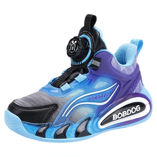 巴布豆男童新款大棉冬季运动鞋高帮加绒加厚保暖儿童旋转扣跑步鞋