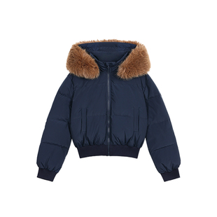 辰米范 利落焦点 90白鸭绒连帽羽绒服女可拆大毛领短款气质外套