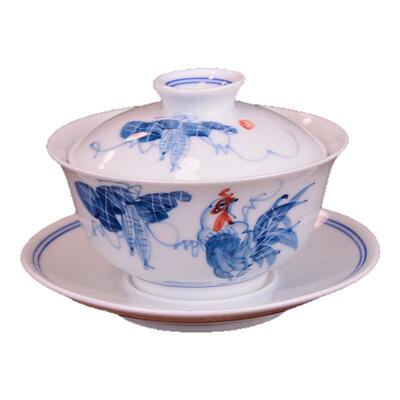 大号青花盖碗贵和祥超值手绘三才