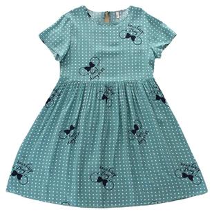 亲子绵绸短袖连衣裙女童碎花韩版洋气长裙中大童人造棉薄过膝裙夏