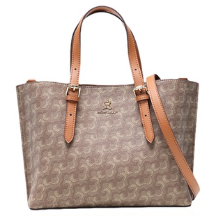 梦特娇女包秋冬新款简约百搭托特包通勤复古老花PVC斜挎包手提包