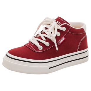 人本加绒帆布鞋女2025新款秋冬爆款红色棉鞋学生百搭厚底休闲板鞋