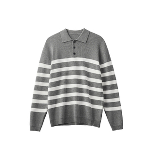 DICEOFF条纹POLO毛衣秋冬男士翻领美式复古套头上衣老钱风针织衫