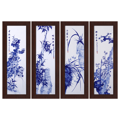 手绘客厅中式风背景墙瓷板画