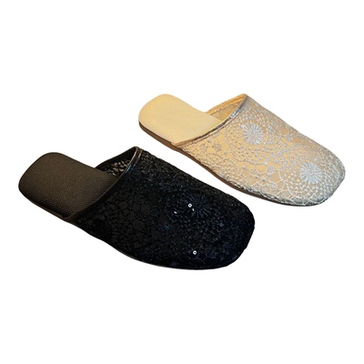 蕾丝网纱拖鞋平底透气防滑