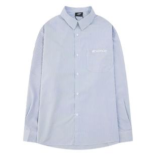 404MOB国潮复古经典刺绣条纹长袖衬衫男女ins宽松休闲衬衣外套bf