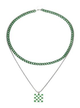 小众个性方块格子拼接双层项链