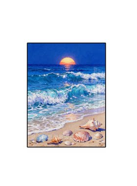 高级海边沙滩贝壳日出风景钻石画