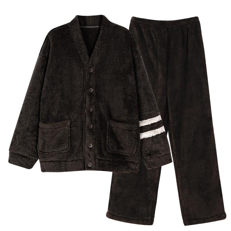 男士睡衣秋冬款珊瑚绒加厚保暖可出门单穿运动风家居服冬季两件套