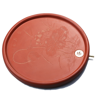 宜兴紫砂茶盘圆形山水图大小号简约排水式功夫紫砂茶具茶台家用