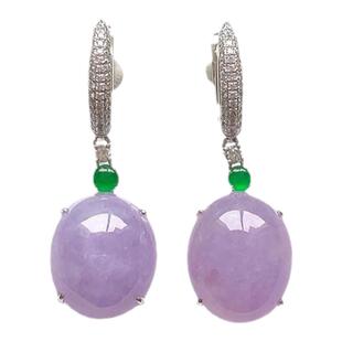 天然紫罗兰玉髓耳环大蛋面紫玉耳坠镶满天星超闪仙气质耳饰古紫色