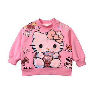 女童春装2026新款春季儿童外套洋气百搭猫咪印花卫衣女宝宝上衣潮