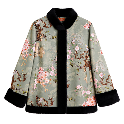 罗蒙妈妈冬装新中式皮毛一体大衣