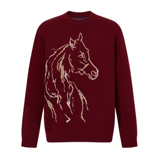 【新年款】POLOWALK男式针织衫2026春季新品圆领提花红色针织衫男