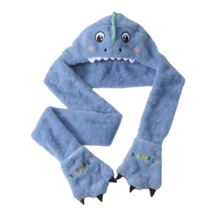 儿童帽子冬季男孩围脖围巾一体手套恐龙三件套秋冬男女童宝宝帽子