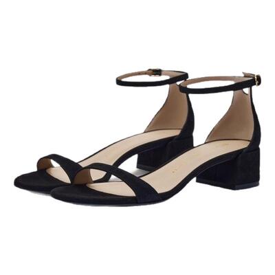 SW优雅圆头方跟踝带一字带凉鞋女