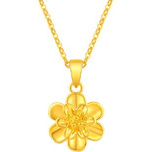 梦金园显大立体花蕊黄金吊坠花朵金坠子硬金挂坠项链送女生日礼物