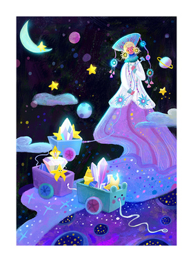 琅圣轩【月星搬运工】限量签章版画现代潮流装饰画带装裱45*60cm