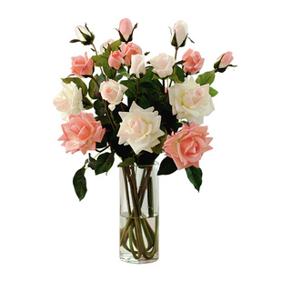 3D手感保湿玫瑰仿真花束客厅餐桌假花摆件套装插花装饰花艺绢花