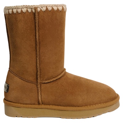 PUROLAINE朴羚羊皮毛一体加厚保暖绒面编织冬女士中筒平底雪地靴