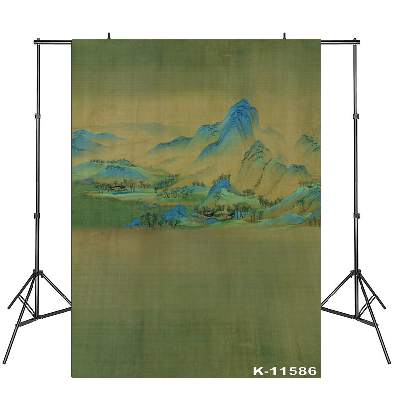 复古中式山水画背景布照相馆拍照