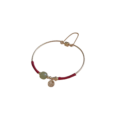 福气满满红绳14K包金和田玉手镯