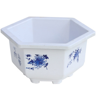 塑料花盆六边形仿陶瓷阳台多肉花卉盆景植物中国风六角加厚大花盆