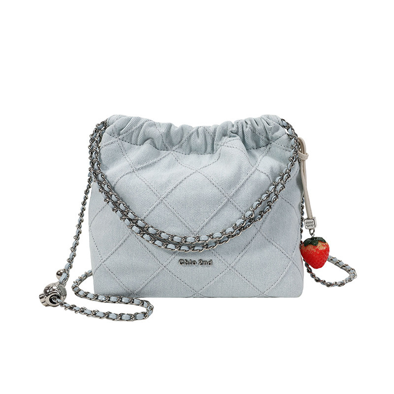 南风Chio2nd 海风微醺托特包包女2025超火浅蓝菱格链条包斜挎小包