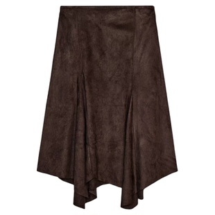 ZA外贸出口女装美式复古不对称绒面皮革效果迷笛半身裙4391556700