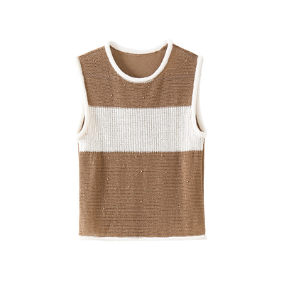 针织衫背心无袖上衣圆领套头