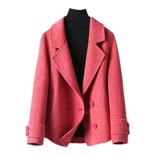 毛呢外套女短款西装领正肩韩版双面呢小个子春秋新款高端羊毛大衣