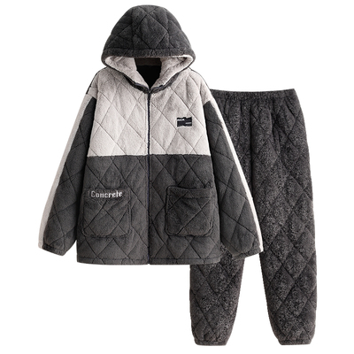 睡衣男冬三层加厚夹棉休闲可外穿