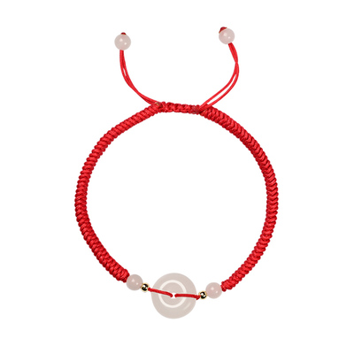 昆玉谣新疆和田玉羊脂白玉本命年红绳平安扣手链脚链男女儿童款