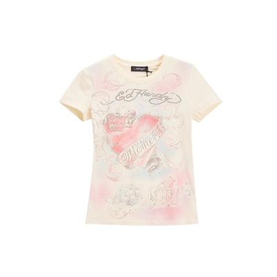 Ed Hardy埃德哈迪冬季新款水浆印烫钻圆领修身女士短袖T恤