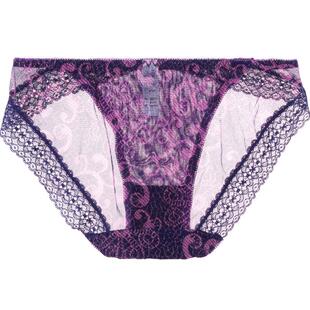 内裤女蕾丝性感三角裤中腰收腹提臀短裤纯棉底裆背面透明内裤新