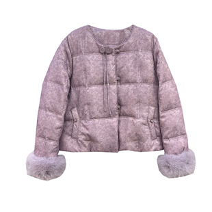 年货新中式国风拼接仿狐狸毛羽绒服小仙女2025冬季新款白鸭绒外套