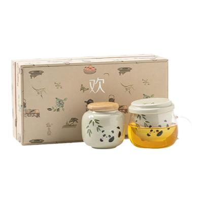 手绘熊猫泡茶杯茶水分离